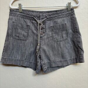 Level 99 Anthropologie Shorts Gray Linen Button Front Pockets Women's Size 26